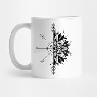 Viking Compass with Flower Design [Black] Mug